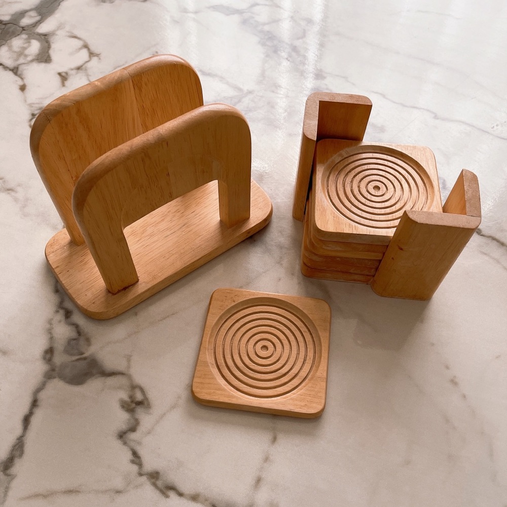 Wooden Napkin Holder and 7pc Coaster Set